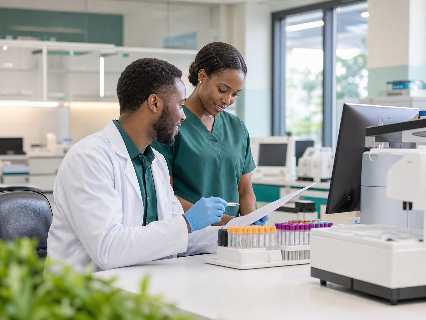 Clinician reviewing diagnostic information in a modern medical environment
